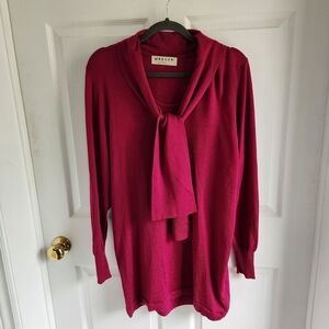 Jaeger Red Long Sleeve Top with Scarf Detail